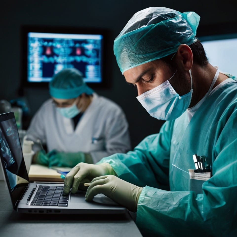 Medical professional using laptop
